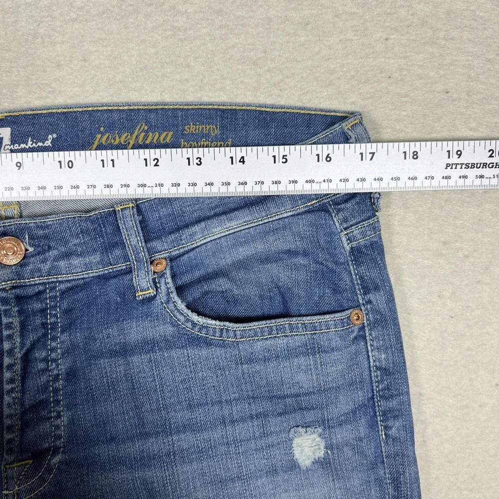 7 For All Mankind Josefina Skinny Boyfriend Jeans Womens 30 Blue Distressed USA - Picture 10 of 16